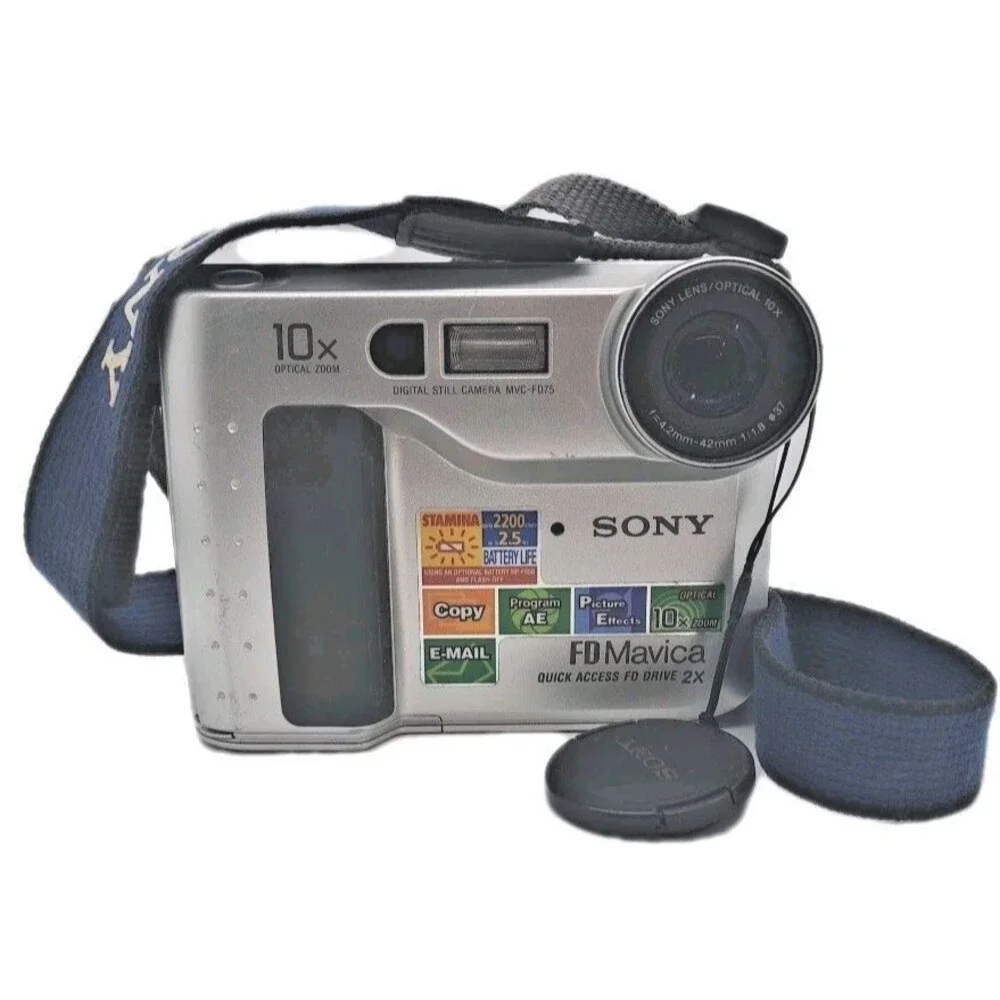 Vintage Sony Mavica MVC-FD75 10x Zoom Digital Camera Silver w/ Battery Untested